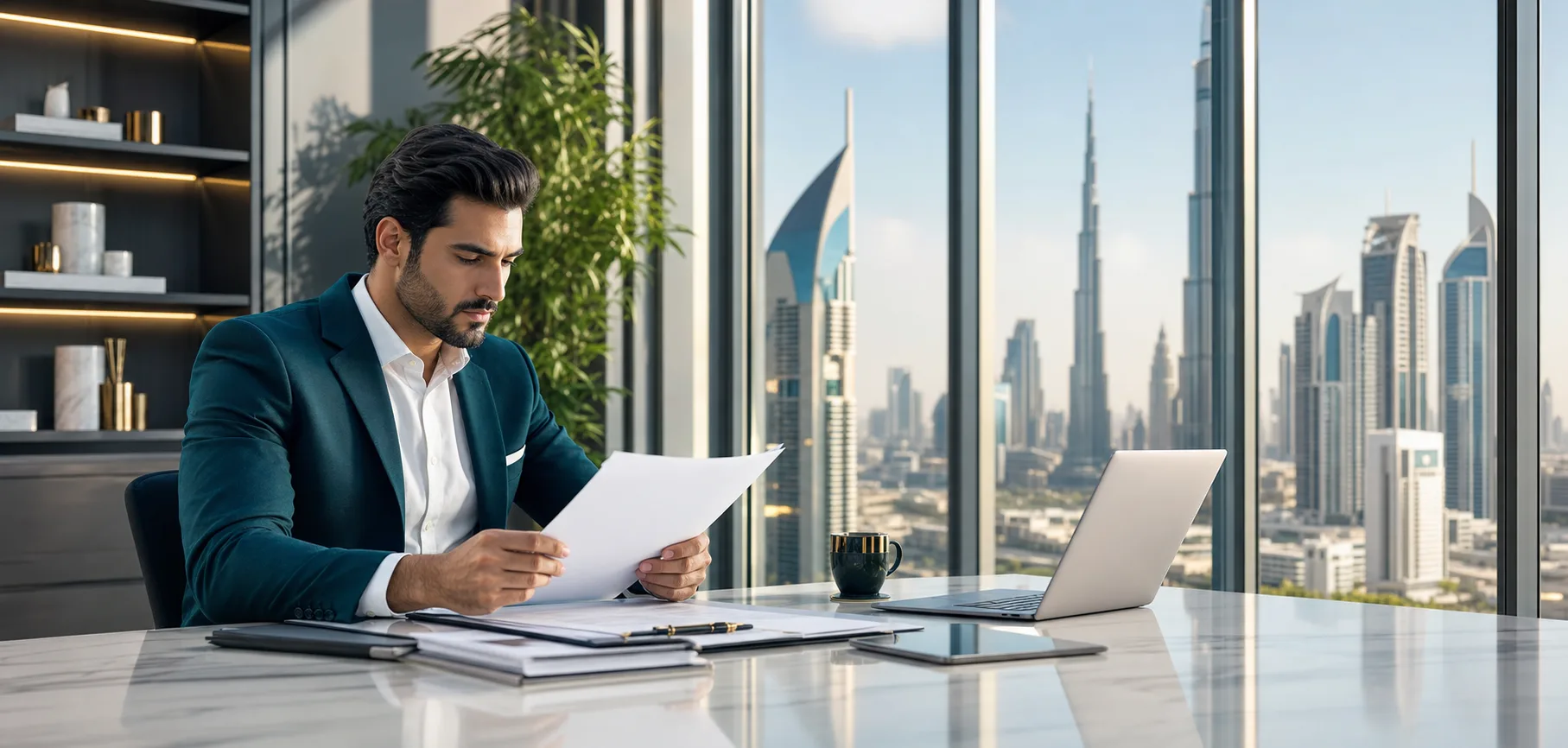 Business advisor reviewing documents in Dubai